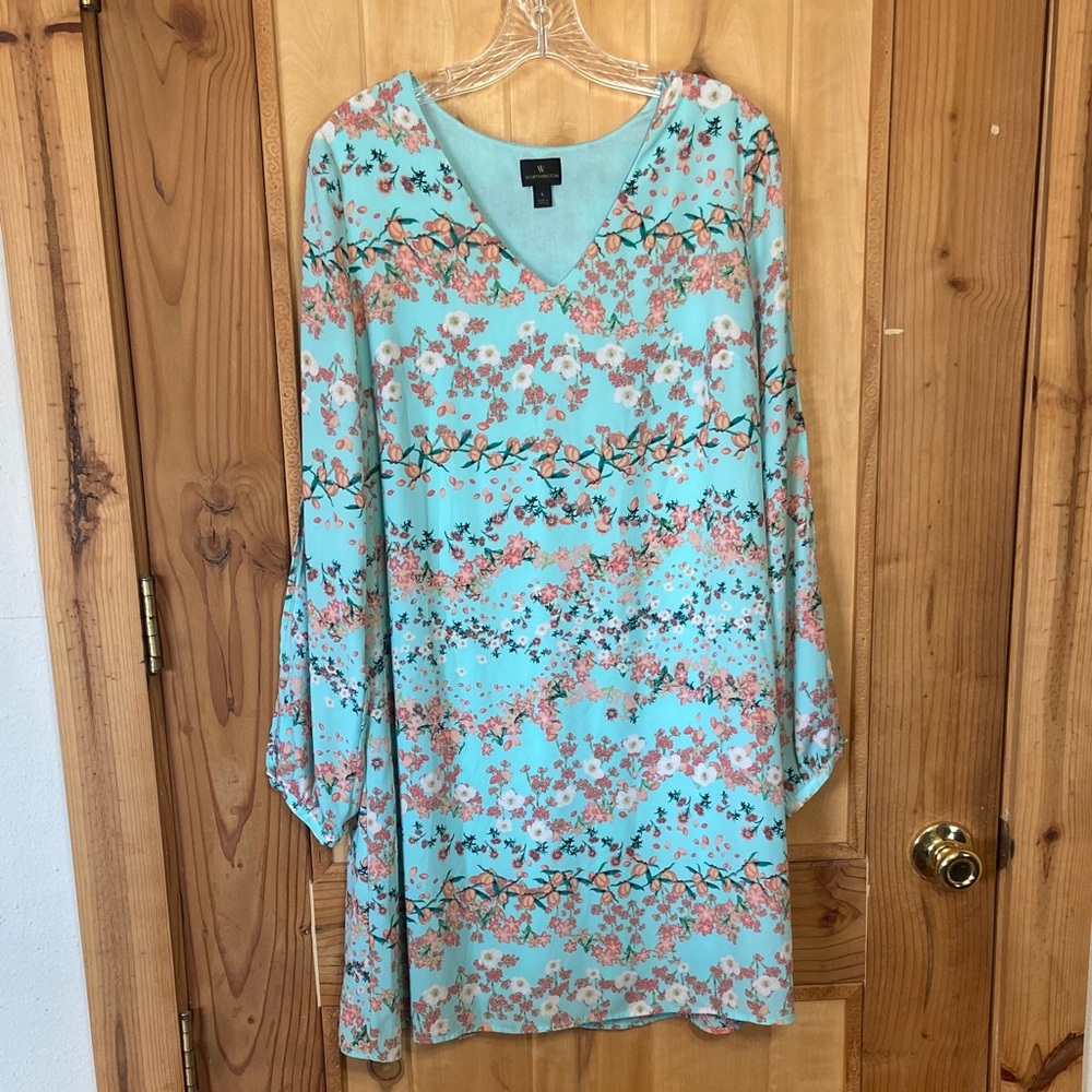 🌵5 for $20🌵Worthington Teal Floral V-Neck Dress